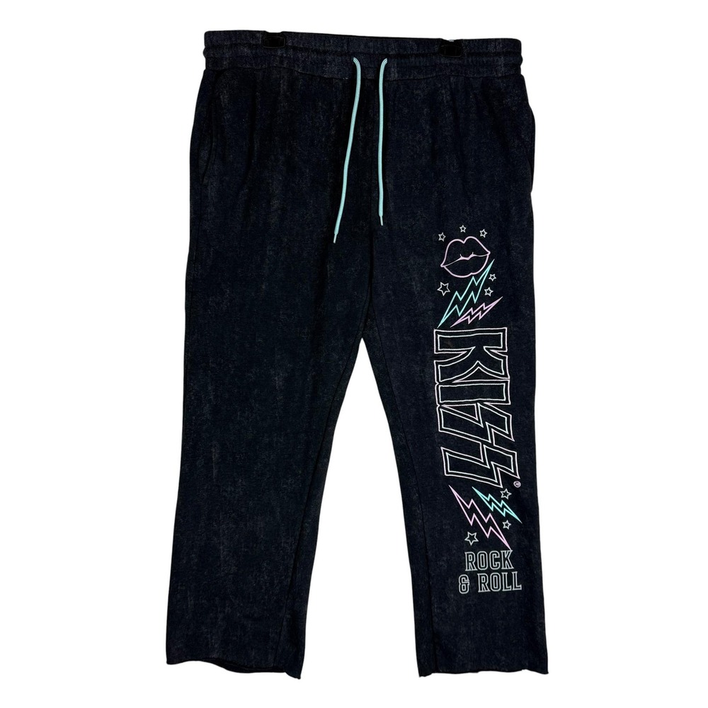 Kiss Sweatpants Mens 2XL Black Wash‎ Fleece Rock & Roll Band Graphic Lounge